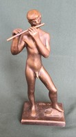 DT/014 - Nagy János (N.J.) szobrászművész – Fuvolázó fiú című bronzírozott kisplasztikája