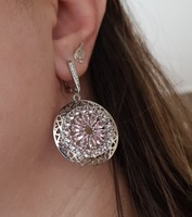 Huge silver mandala ears with pink tourmaline / sterling 925 / --new