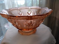 Lausitzer Schwepnitz Art Deco rózsaszín/lazac   üveg gyümölcsös tál
