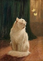 Arthur Heyer - Fehér macska két pillangóval - reprint