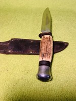 Bone-handled hunter knife in leather case