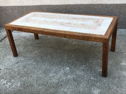 Balázs József Róbert (1930-) marble flat retro craftsman's table with wooden legs