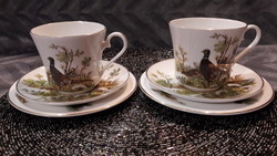 Madaras, fácános teás csésze tányérokkal, reggeliző szett vadászoknak (L2220)