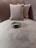 Silver ring with onyx and zirconia stone