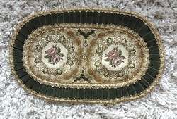 Beautiful velvet tapestry woven oval tablecloth with elegant gold borders