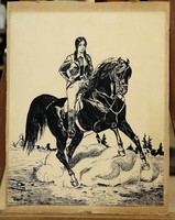 Riding girl, good quality ink drawing