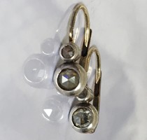 Large antique fox gold silver buton diamond earrings