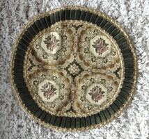 Beautiful velvet tapestry woven circular tablecloth with elegant gold borders