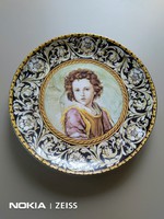 Kézzel festett, nagy mérető olasz kerámia tányér.