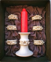 Handmade charming ceramic candle holder and napkin rings - retro!