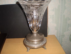 Antique crystal vase with silver-plated angelic legs