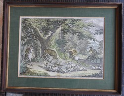 Antique German color print: hunting (mixed media)