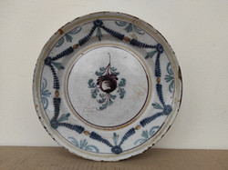Antik delfti porcelán tányér peremén csemülésekkel 19. sz. eleje Delft 5123