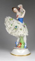 1H451 Antik Capodimonte nápolyi fodros szoknyás balerina porcelán szobor 19 cm