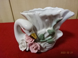 Német porcelán, hattyú formájú mini váza, oldalán rózsa mintával. Vanneki! Jókai.