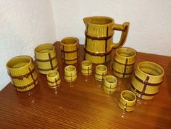 Ceramic barrel shaped wine brandy set with pitcher glass
