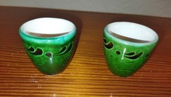 Népi zöld kerámia pálinkás pohár
