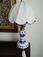 Antik Biedermeier porcelán lámpa eredeti ernyővel, réz szerelékkel.