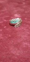Turquoise and coral inlaid navajo indian silver ring from nevada