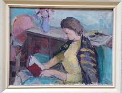 Blahos Rudolf (1917-1986) Olvasó Nő c. Képcsarnokos Festménye