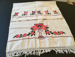 Antique linen folk decorative towel with a very small cross-stitch pattern from the 1930s