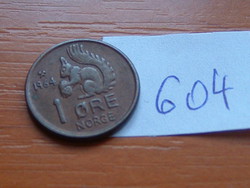 NORVÉGIA 1 ÖRE 1964 Bronz, Olav V, MÓKUS Pénzverde Norvégia Kongsberg #604
