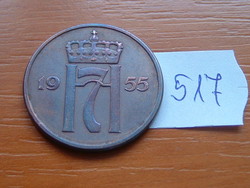 NORVÉGIA 5 ÖRE 1955 Haakon VII, Pénzverde: Kongsberg, Norvégia, Bronz #517