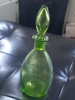 Csiszolt, urán zöld  üveg butella/Art Deco üveg palack