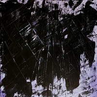 Kata Szabó: "raven dance" abstract, acrylic mixed media, 30x30, wood, signed