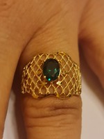 14K arany dizájn gyűrű smaragd zöld kővel