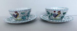 Deruta Italian majolica rooster with tea cups in pairs