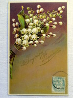 Antik dombornyomott Húsvéti üdvözlő képeslap  barka gyöngyvirág