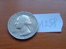 USA 25 CENT 1/4 DOLLÁR 1980 P Philadelphia, Quarter,Réz-nikkellel futtatott réz, G. Washington #1258