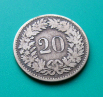 Svájc  - Ezüst 20 Rappen  - 1850 - "BB" – Strasbourg