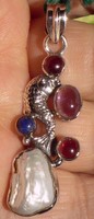 925 Silver pendant with biwa pearls, amethyst, gtamna, lapis