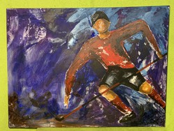 Recognized artist: adrienne, large 80 x 60 cm modern oil on canvas, athlete's lifestyle