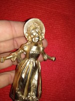 Kis rézfigura réz szobor, kislány hosszú ruhában