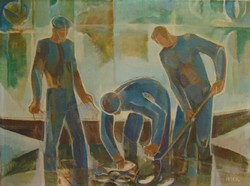 Ferenc Hock (1924-2012) Danube fishermen - a very high quality oil on canvas from the 1970s