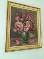 Sz.Fliegl Éva virágcsendélet olaj-vászon festménye