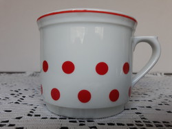 Old nostalgic red polka dot porcelain mug from Zolnay, 5.5 dl