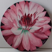 Dahlia with burgundy wind painting - round still life