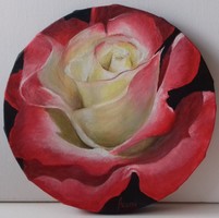 Rose with red wind painting - round still life