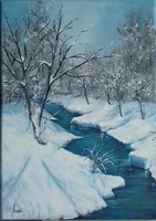 Winter river painting - landscape