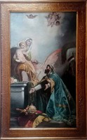 Hatalmas antik olajfestmény! Szent István király felajánlja a koronát Szűz Máriának!