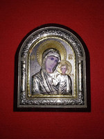 19,5 cm domború ikon dísz, Szűzanya gyermekével, Mária a kis Jézussal