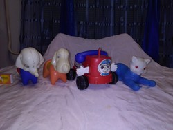 Old plastic toy - four pieces together - kitten, dog, elephant, phone