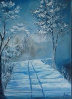 Winter road painting - landscape