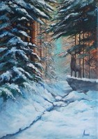 Winter forest painting - landscape