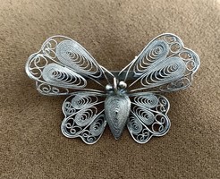 Ezüst filigrán pillangó bross 1950 körüli