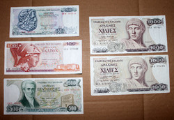 Bankjegy görög papírpénz pénz 5 darab VF 1 forintos aukció NMÁ
